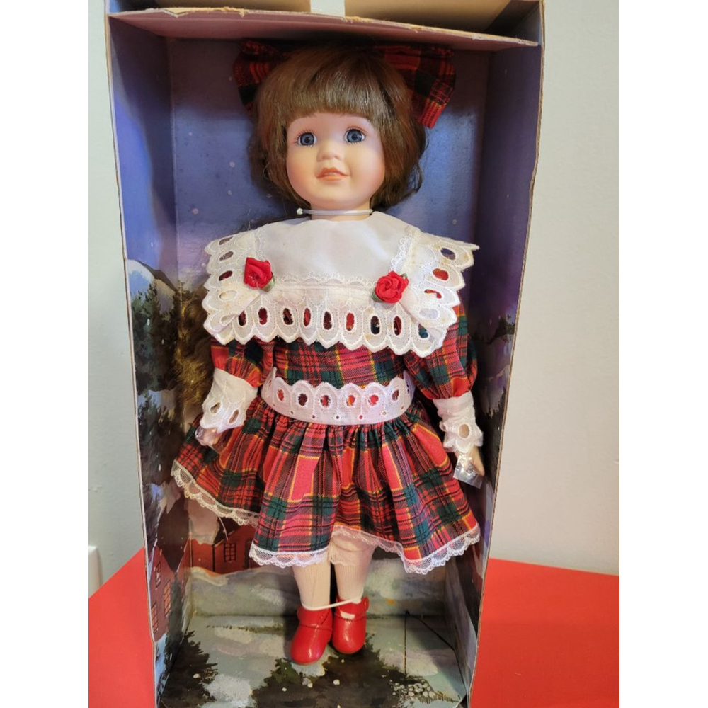 Brinn's 1994 Collectible Porcelain Doll Red Plaid Holiday Edition